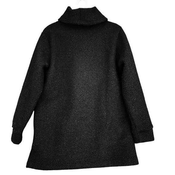 LANDS’ END Black Sherpa Cowl Turtle Neck Pullover Hands Pockets Sweater Medium - Picture 5 of 8